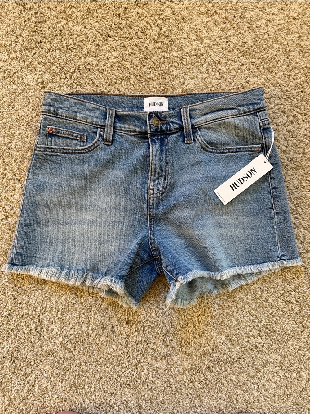 Hudson Gracie Jeans Medium Blue Frayed Hem Denim Shorts